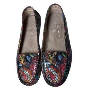 Aerosoles Leather Mosaic Stitch N Turn  Colorful Comfort Loafers Sz 9